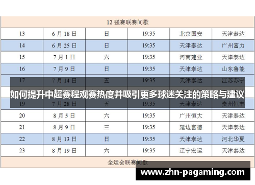 如何提升中超赛程观赛热度并吸引更多球迷关注的策略与建议